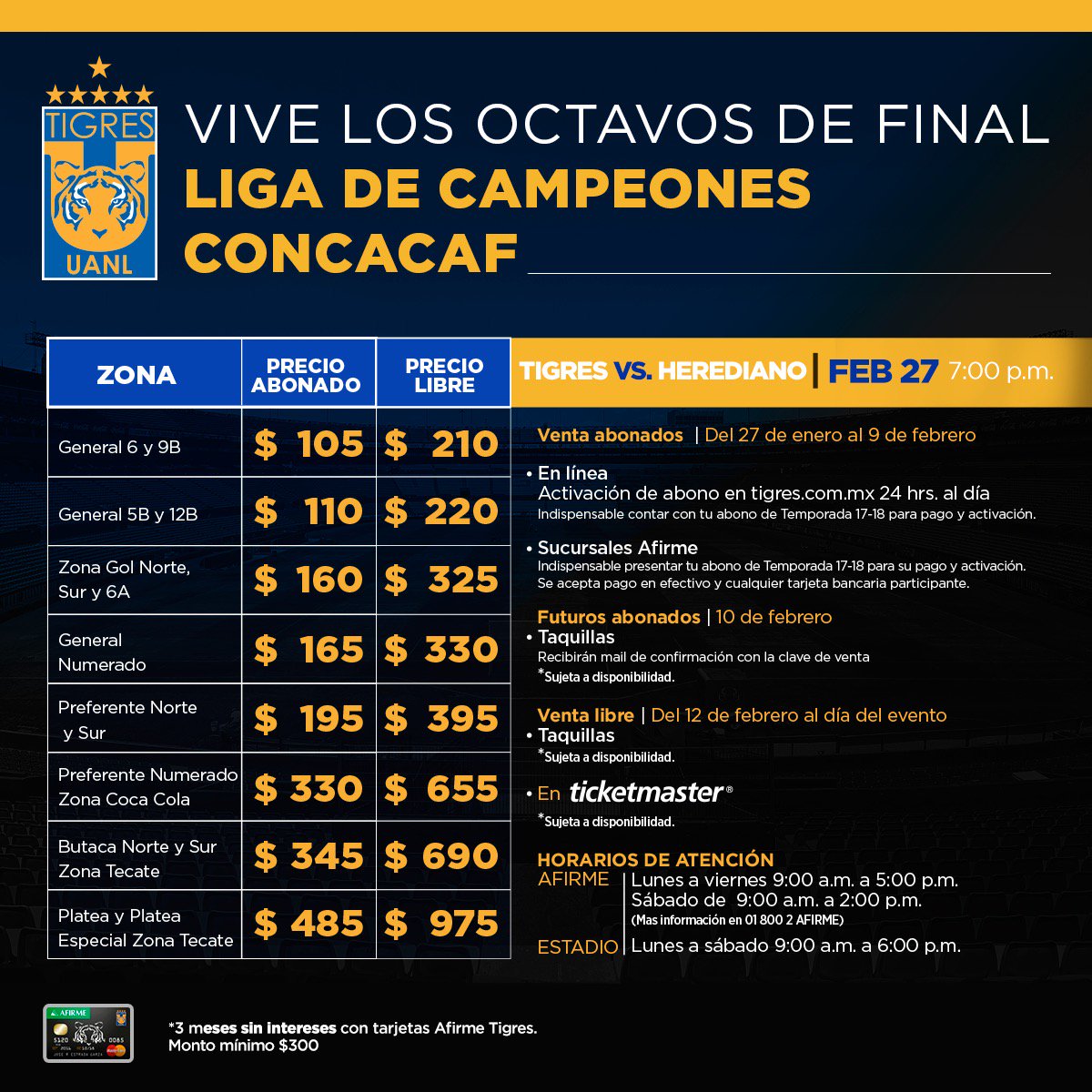 Precios boletos Tigres Concacaf 2018